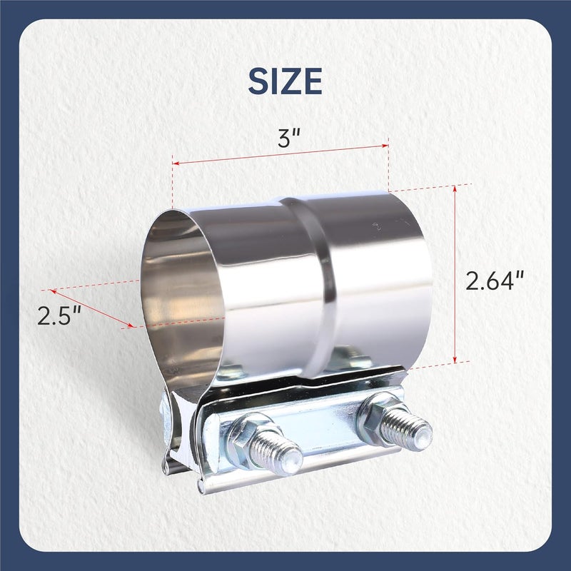 BATONECO 2.5 Inch Lap Joint Exhaust Band Clamp Exhaust Repair Preformed For Exhaust Pipe Connection Stainless Steel (2.5" 2 Packs) Metallic - Image 2